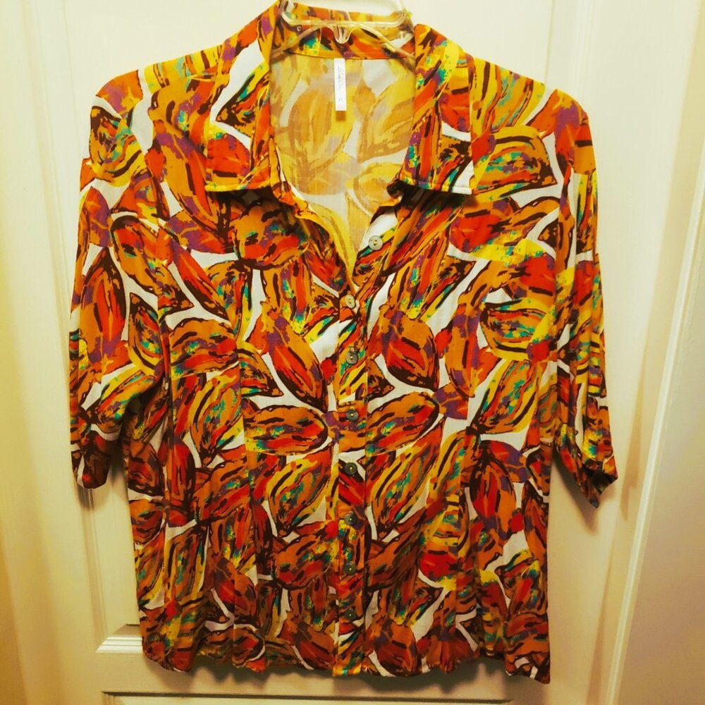 Lorraine Linen-Bamboo Blouse - Orange Crushed! - Picture 3 of 14